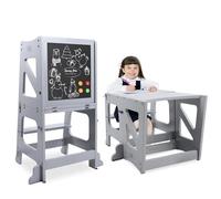 YOLEO Torre Montessoriana Bambini, 3 in 1 Torre di apprendimento per Bambini, Multifunzionale Torre Montessoriana Pieghevole con Lavagna Magnetica Bifacciale (Grigio)