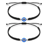 Yolev 2 Pezzi Bracciale Evil Eye Cinturino Regolabile Intrecciato a Mano Bracciale di Protezione Kabbalah Nero per Uomo Donna
