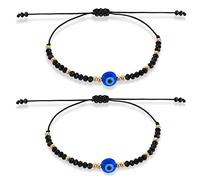 Yolev 2 Pezzi Braccialetto di Corda dell'Occhio Mmalvagio Braccialetti Portafortuna Amuleto Contro il Malocchio Regolabile Fatto a Mano con Corda Nera Bracciale Donna