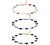 Yolev 3 pezzi Bracciale Evil Eye Donna Uomo Ragazze Bracciale Occhio Turco in Acciaio Inossidabile Placcato Oro 18 Carati Protezione Cavigliera Gioielli per Occhi Regali per Ragazze