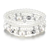 Yolev 4 braccialetti di perle da donna multistrato in argento con ciondoli a forma di cuore impilabili elastici in argento braccialetti con perline per donne gioielli da sposa matrimonio festa di