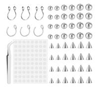 Yolev 54 Pezzi Piercing Naso Finto Acciaio Chirurgic Orecchini per Naso e Labbra 3MM 4MM 5MM Piercing Septum Finti Color Acciaio con Adesivo Anello per Naso non Forato Cerchio Facile da Indossare