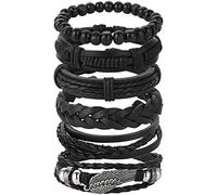 Yolev 6 Pezzi Braccialetto Uomo Pelle Bracciale Cuoio Intrecciata Punk Uomo Cuoio Donna Bracciale Intrecciato Vintage Braccialetti in Pelle Intrecciata a Lunghezza Regolabile