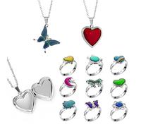 Yolev 9 Pezzi Anello Cambia Colore Umore 2 Pezzi Collana Umore Cambia Colore Anelli Che Cambiano Colore Misura Regolabile Set di Anello Mignolo Donna l'Umore Collana a Cuore Accessori per Costumi