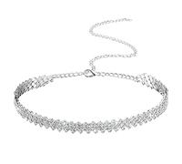 Yolev Collana DonnaArgento Girocollo Collana Strass con Diamante in Argento Collarino con Cristalli Diamanti Scintillanti Gioielli a Catena Accessori per Balli di Fine Anno Choker per Donna e Ragazze