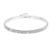 Yolev Collana Girocollo Donna Argento con Strass a 2 File Collane con Diamante in Argento Collarino con Cristalli Scintillanti Gioielli Accessori per Feste per Donna e Ragazze