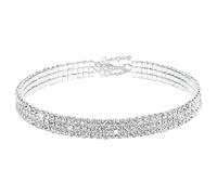 Yolev Collana Girocollo Donna Argento con Strass a 3 File Collane con Diamante in Argento Collarino con Cristalli Scintillanti Gioielli Accessori per Feste per Donna e Ragazze
