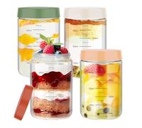 Yolispa Barattoli Vetro con Coperchio, 4 Pezzi 750ML Vasetto di Avena Notte con Graduazioni, Meal Prep Contenitori, Vasetti Vetro per Overnight Oats, Spezie, Fagioli, Snacks Yogurt