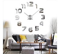 Yolistar Moderno Orologio Da Parete Fai Da Te, 3D Adesivo Orologio Parete Decorazione, Silenzioso Facile da Montare Parete Decorazione per Casa, Ufficio, Hotel, Argento Versione Grande