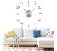 Yolistar Orologio da Parete Fai-da-Te, 3D Adesivo Orologio Parete Decorazione, Silenzioso Facile da Montare Parete Moderno Decorazione per Casa, Ufficio, Hotel - (Argento)