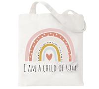 Yoljun Sacchetto di stoffa cristiano, 40 x 35 cm, stampato con I Am A Child of God, regalo cristiano per donne, riutilizzabile, per shopping, viaggi, fitness
