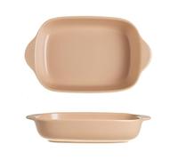 Yoller Teglia da forno in ceramica, 2 pezzi, piccole pirofile, lasagne con manici, pirofila in tinta unita, per lasagne, arrosti e cottura (Kaki)
