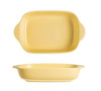 Yoller Teglia da forno in ceramica, 2 pezzi, piccole pirofile, lasagne con manici, pirofila in tinta unita, per lasagne, arrosti e cottura (giallo latte)