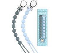 Yolnkos Catenella Portaciuccio Silicone Ciuccio Clips Catena Succhietto Catenelle per Ragazzi Ragazze Regalo per Baby Shower Deisgn a Pezzo Unico 2 Pezzi(Grigio,Blu)