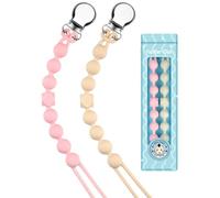 Yolnkos Catenella Portaciuccio Silicone Ciuccio Clips Catena Succhietto Catenelle per Ragazzi Ragazze Regalo per Baby Shower Deisgn a Pezzo Unico 2 Pezzi(Beige,Rosa)