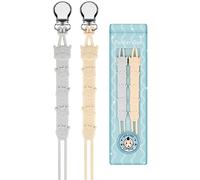 Yolnkos Catenella Portaciuccio Silicone Mucca Ciuccio Clips Catena Succhietto per Ragazzi Ragazze Regalo per Baby Shower 2Pazzi(Beige,Grigio Chiaro)