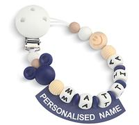 Yolnkos Clip Ciuccio con Nome Personalizzata Catenella Portaciuccio Mickey Mickey Topo Porta ciuccio(Blu Navy)
