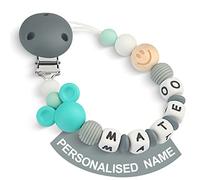 Yolnkos Clip Ciuccio con Nome Personalizzata Catenella Portaciuccio Mickey Mickey Topo Porta ciuccio(Grigio)
