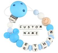 Yolnkos Clip Ciuccio con Nome Personalizzata Catenella Portaciuccio Mickey Mickey Topo Porta ciuccio(Blu)