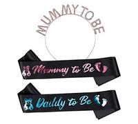 YOLOUP Set di 3 Fasce to Be e Corona Nera per Baby Shower, Regalo per la Gravidanza e la Futura Mamma, Melammina, Mummy And Daddy