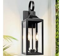 Yolsunes Lampada da parete per esterni, 48 cm, nera, 2 luci, moderna lampada da parete per esterni, montaggio a parete industriale con vetro, lampada impermeabile per esterni (1