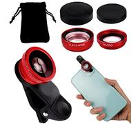 YOLUFER Kit obiettivo 3 in 1 per fotocamera del telefono, obiettivo con clip, obiettivo fisheye, obiettivo grandangolare e obiettivo macro per smartphone iPhone, Andorid (rosso)