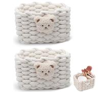 yolzhxe 2 Pezzi Cestini Portaoggetti in Corda di Cotone, Cesto Portaoggetti Intrecciato, Decorativi Cesta Porta Oggetti, per Camerette, Bagno, Camera Da Letto (Bianco)