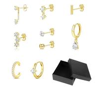 yolzhxe 9 Pezzi Orecchini Acciaio Chirurgico, 14K Orecchini Cerchio Donna, Moda Piercing Orecchio Adatto per Essere Indossato in Zone Forate Come il Trago, il Padiglione Auricolare e le Labbra