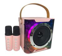 Yominerr Altoparlante Bluetooth Karaoke Ad Alta Potenza con Musica Ritmica, Luce Stereo Surround, Subwoofer Wireless con Doppio Microfono, Rosa