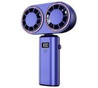 Yominerr Ventilatore Portatile A Mano con Doppia Ventola di Raffreddamento, Display Digitale, Batteria Ricaricabile e Ricarica USB, Colore Blu Reale.