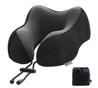 Yomisee Cuscino cervicale aereo, cuscino da viaggio per auto, in memory foam, con rivestimento vellutato, per adulti, per viaggi, campeggio, ufficio e casa (nero)