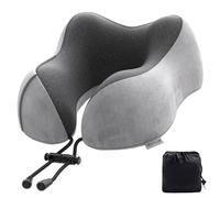 Yomisee Cuscino cervicale aereo, cuscino da viaggio per auto, in memory foam, con rivestimento vellutato, per adulti, per viaggi, campeggio, ufficio e casa (grigio chiaro)