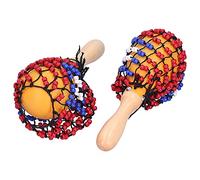 Yomiyuyr Shaker per tamburello con martello di sabbia in acero, strumento a percussione manuale con design di perline rosse e blu, 2 pezzi per feste ed educazione musicale