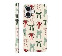 Yomjew Carino Natale Bow Phone Case per iPhone 17 Caso 6.3 pollici, Red Green Coquette Ribbon Bowknot Pattern Print Design 2-in-1 Matte Phone Cover antiurto Soft TPU Hard PC Protection Girls Women