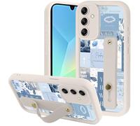 Yomjew Custodia per telefono con collage di Gesù Gesù blu per Samsung Galaxy A16 5G da 6,7 pollici, con cinturino da polso morbido regolabile, citazione cristiana, design floreale, custodia antiurto