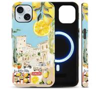 Yomjew Summer Italian Vacation Lemon Collage Custodia per iPhone 15 Custodia antiurto TPU e PC rigido protettivo compatibile con MagSafe Progettato Cover Funda per iPhone 15 6.1 pollici