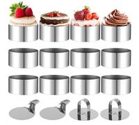 YOMKILU 12 Pezzi Coppapasta Tondi, Anelli per Torte 8 cm con 2 Coperchio e 2 Base, Anelli Rotondi Coppapasta in Acciaio Inox per Torte Dessert Mousse Alimenti