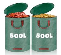 YOMKILU 2x 500L Sacchi per Giardinaggio, Sacchi per Rifiuti da Giardino con Coperchio e 4 Manici, Borsa da Giardino Pieghevole e Riutilizzabili, Impermeabile Sacchi per Foglie per Foglie Rifiuti