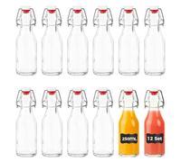 YOMKILU Set da 12 Bottiglie Vetro 250ml, Bottiglie Costolata con Tappo Ermetico e 12 Etichette, Riutilizzabili Bottiglie Vuote per Birra, Olio, Succhi, Soda