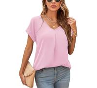 Yommay Camicetta estiva da donna, elegante, con scollo a V, a maniche corte, in chiffon, 01 rosa chiaro, XXL