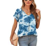 Yommay Camicetta estiva da donna, elegante, con scollo a V, a maniche corte, in chiffon, 01tie Dye Blu, XXL