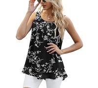 Yommay Canotta Estiva da Donna, Camicette da Donna, Senza Maniche, in Chiffon,da Donna Canotte E Top,Foglie Nere,M