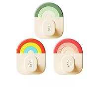 Yomotay Set di 3 ganci adesivi arcobaleno, resistenti per bagno e cucina, senza foratura, per chiavi, asciugamani, elastici per capelli e borse, ecc., 4,5 x 5,5 cm (assortiti)