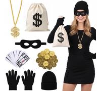 YOMOVER Costume da rapatore da banca, da uomo e donna, per Carnevale | Costume di carnevale e Halloween, con cappello, maschera, guanti, banconote, moneta d'oro, costume da intrusione, per cosplay