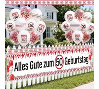 Yomover Decorazione per 50esimo compleanno da donna e uomo, 26 pezzi, con striscione, palloncini, nastro di barriera, cartello stradale, decorazione per feste dei 50 anni