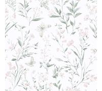 Yomshi Carta da parati ad Acquarello con Motivo Farfalla e Floreale Pellicola Autoadesiva 44 x 1000 cm Rosa e Verde Film Adesivo Boho per Tavoli, Mobili e Pareti per Soggiorno Testura per Inquilini