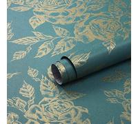 Yomshi Carta da parati floreale autoadesiva, 44 cm x 6 m, con fiori dorati, autoadesiva, decorativa, per mobili, romanticismo, rimovibile, in vinile per mobili, pareti, piani del tavolo