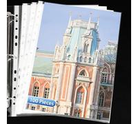 Yonality buste perforate trasparenti, 100 buste per raccoglitori ad anelli a4, cartelline plastica, fotografici con caricamento dall'alto, bustine trasparenti per archiviare e conservare più fogli