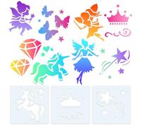 Yonality stencil di pittura per bambini, 8 pezzi 15x15cm fate fiaba, stencil di disegno a colori per bambini plastica riutilizzabili, lavabili,per album fotografico, bricolage, scrapbooking