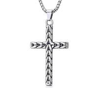 YONARROS Collana vintage in argento con ciondolo a forma di croce, da uomo, stile punk, in acciaio inox, non si ossida, One Size, Metallo, Non pietra preziosa